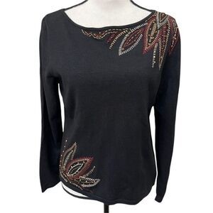 Judith Hart petite Large silk blend black embroided beaded Sweater.